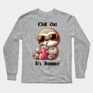 Chill Out Summer Smoothie Sloth Long Sleeve T-Shirt